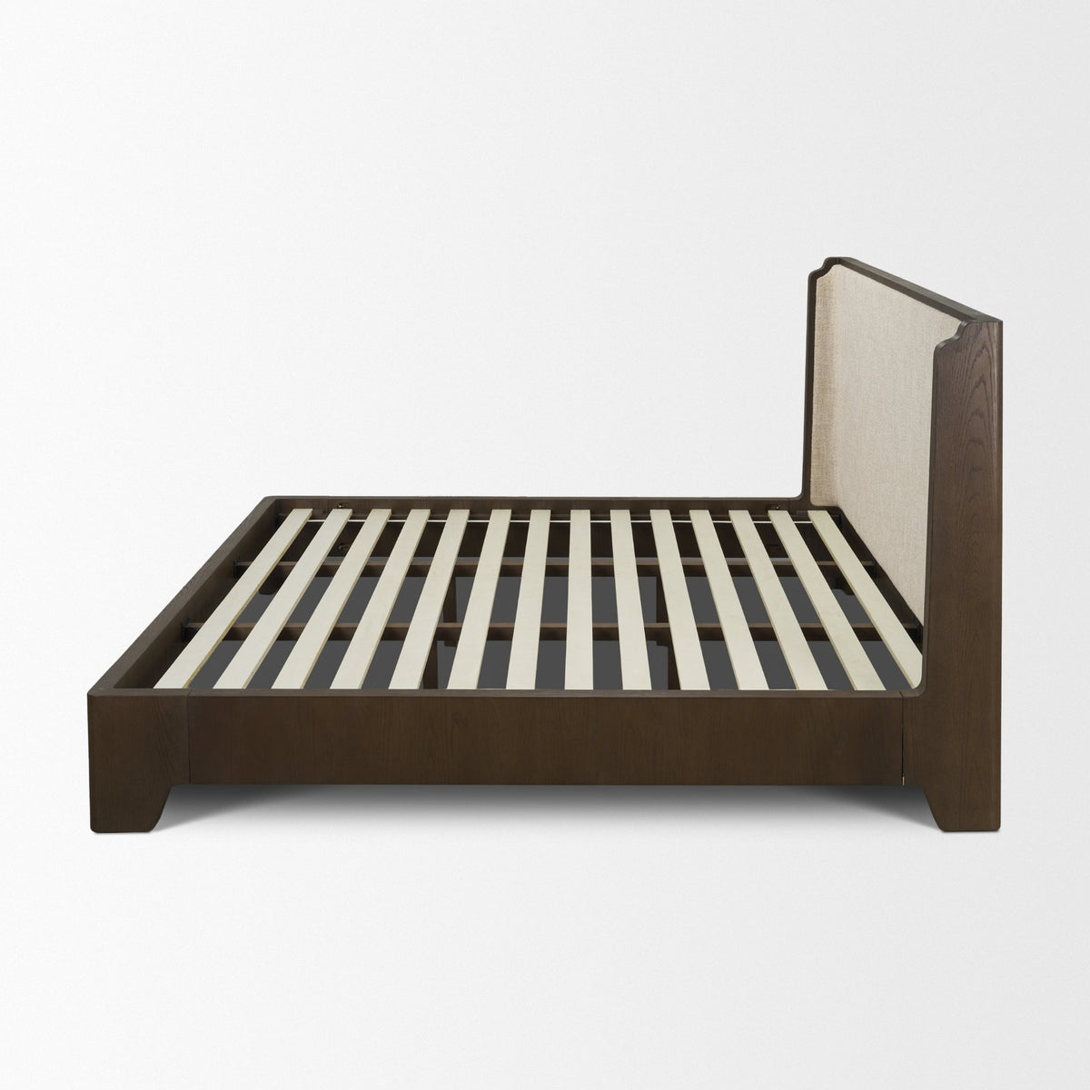 Holden King Upholstered Bedframe | Shelter Headboard | Oatmeal Performance Fabric from Mercana - Luna Furniture