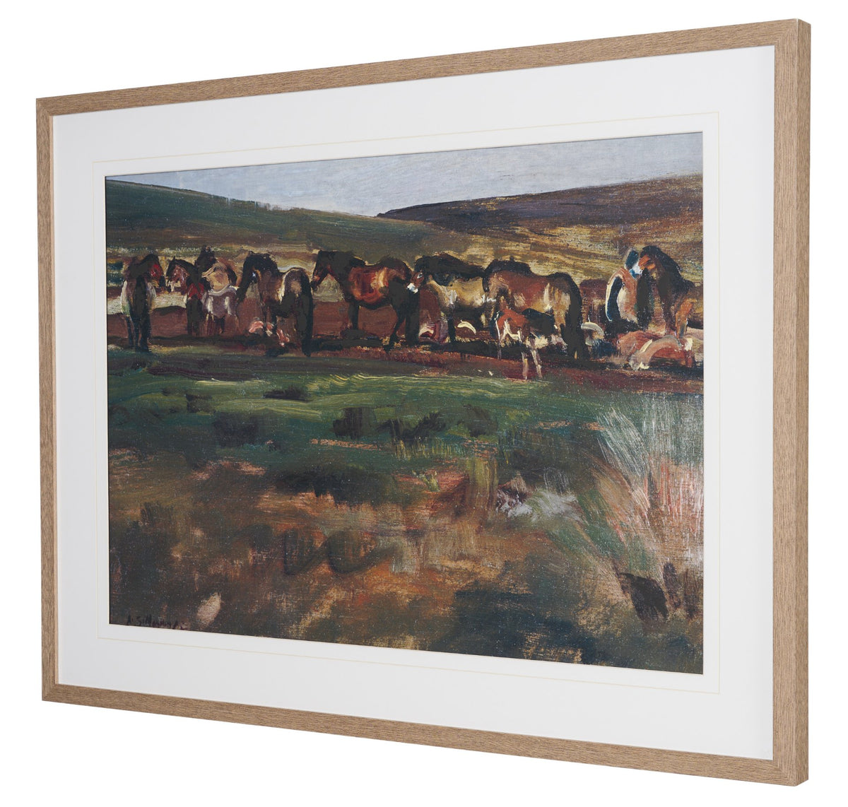Exmoor Ponies by Sir Alfred Munnings Hand-Embellished Framed Artwork Matted under Glass
