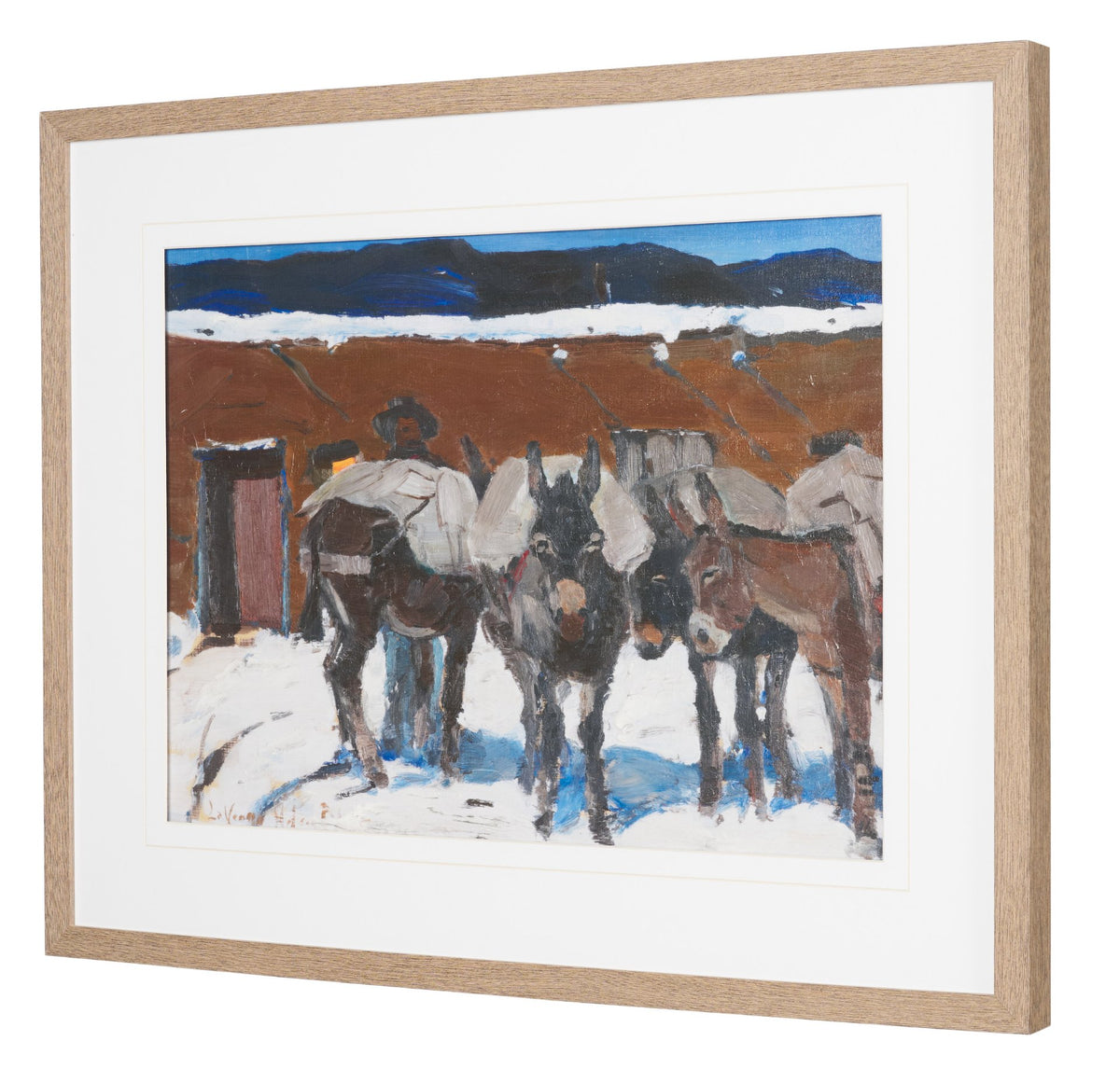 Prospector with Burros by LaVerne Nelson Black Hand-Embellished Framed Artwork Matted under Glass