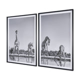 Thirsty Savanna Giraffes(Set of 2) by Jun Zuo Hand-Embellished Framed Photo Print Matted under Glass from Mercana - Luna Furniture