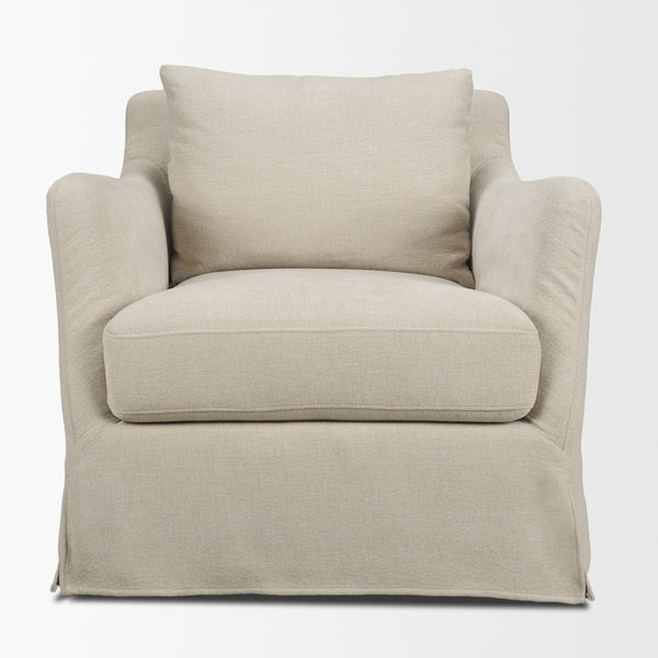 Ellington Slipcovered Slope Arm Swivel Swivel Accent Chair | Cream Fabric