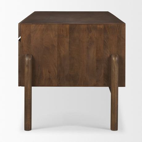 Trellyn Dark Brown Solid Wood Carved Woven Desk from Mercana - Luna Furniture