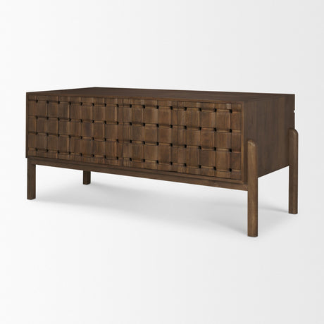 Trellyn Dark Brown Solid Wood Carved Woven Desk from Mercana - Luna Furniture