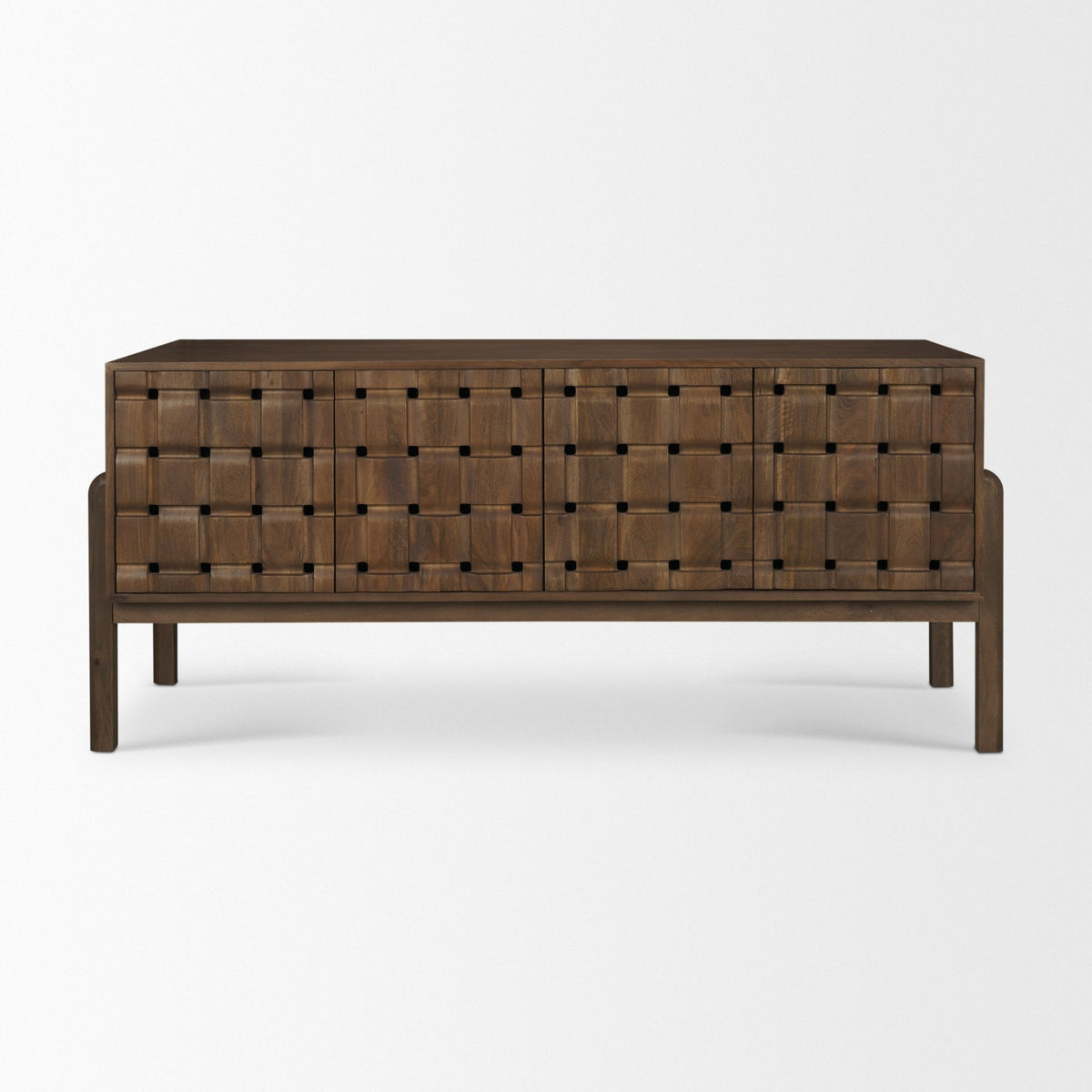 Trellyn Dark Brown Solid Wood Carved Woven Desk from Mercana - Luna Furniture