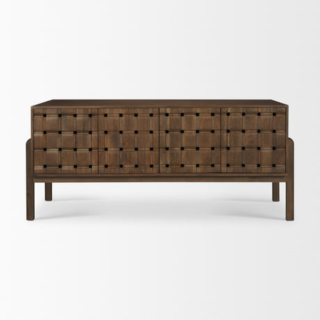 Trellyn Dark Brown Solid Wood Carved Woven Desk from Mercana - Luna Furniture