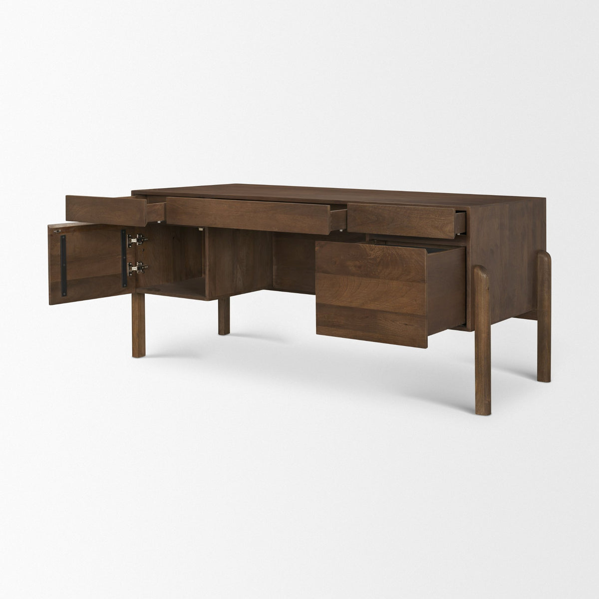 Trellyn Dark Brown Solid Wood Carved Woven Desk from Mercana - Luna Furniture