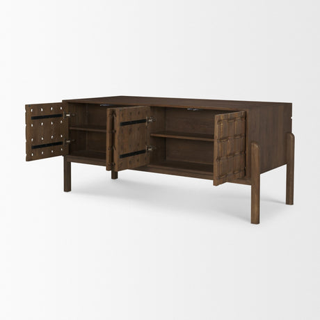 Trellyn Dark Brown Solid Wood Carved Woven Desk from Mercana - Luna Furniture