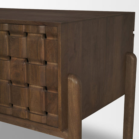 Trellyn Dark Brown Solid Wood Carved Woven Desk from Mercana - Luna Furniture