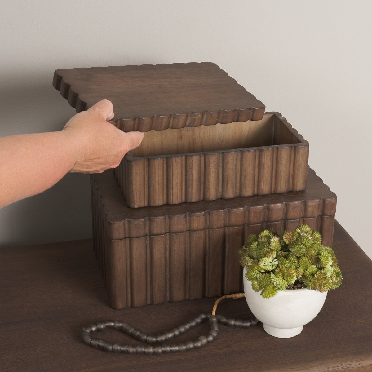 Strata Fluted Walnut Wood Decorative Box Set from Mercana - Luna Furniture