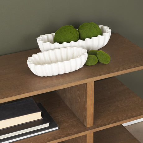 Camelia Large Fluted White Paper Mache Round Centerpiece Bowl from Mercana - Luna Furniture
