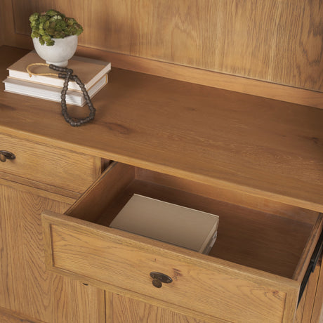 Carrington 85" Sideboard & Hutch | Brown Oak Wood w/ Brass Hardware from Mercana - Luna Furniture