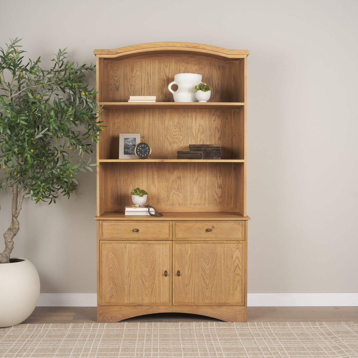 Carrington 85" Sideboard & Hutch | Brown Oak Wood w/ Brass Hardware from Mercana - Luna Furniture