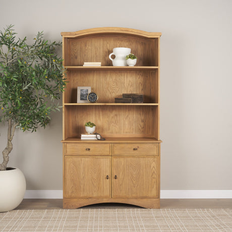Carrington 85" Sideboard & Hutch | Brown Oak Wood w/ Brass Hardware from Mercana - Luna Furniture