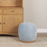 Siren French Blue Fabric w/ Brown Ash Wood Round Accent Stool from Mercana - Luna Furniture