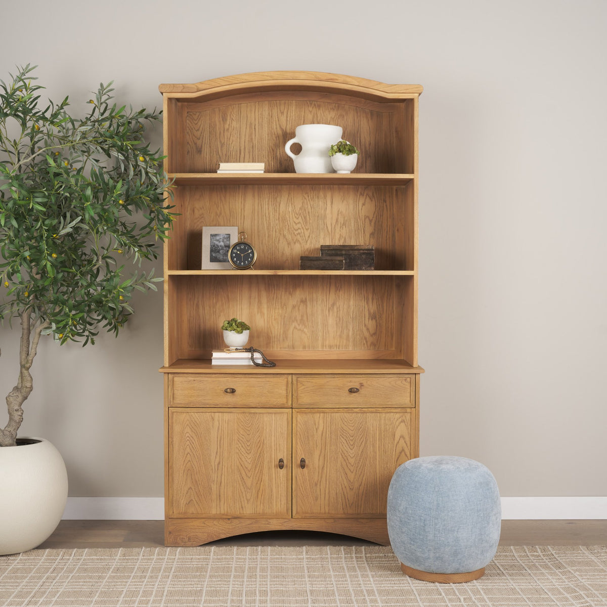 Siren French Blue Fabric w/ Brown Ash Wood Round Accent Stool from Mercana - Luna Furniture
