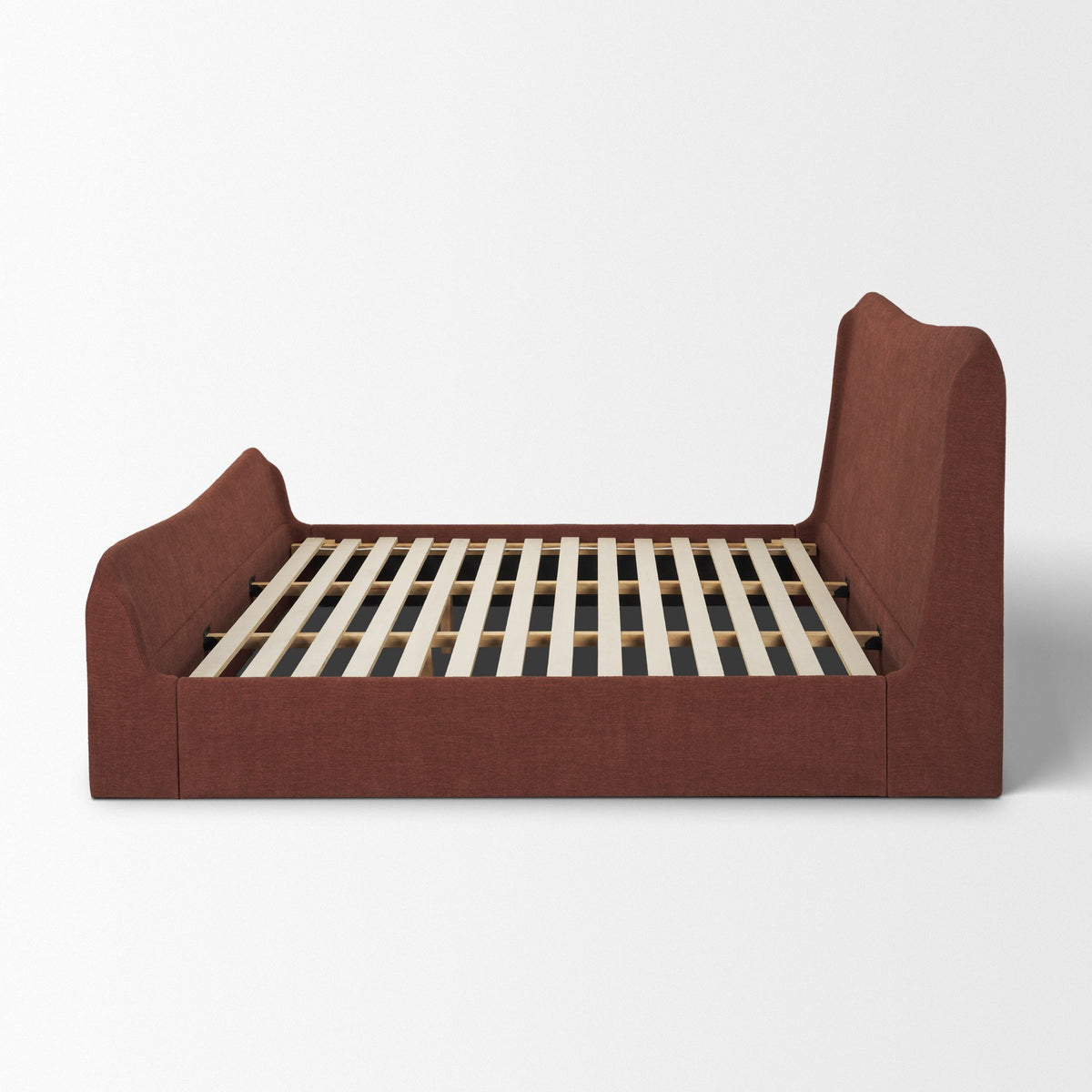 Solene Queen Upholstered Bedframe w/ Footbed | Curved Headboard | Burgundy Fabric from Mercana - Luna Furniture
