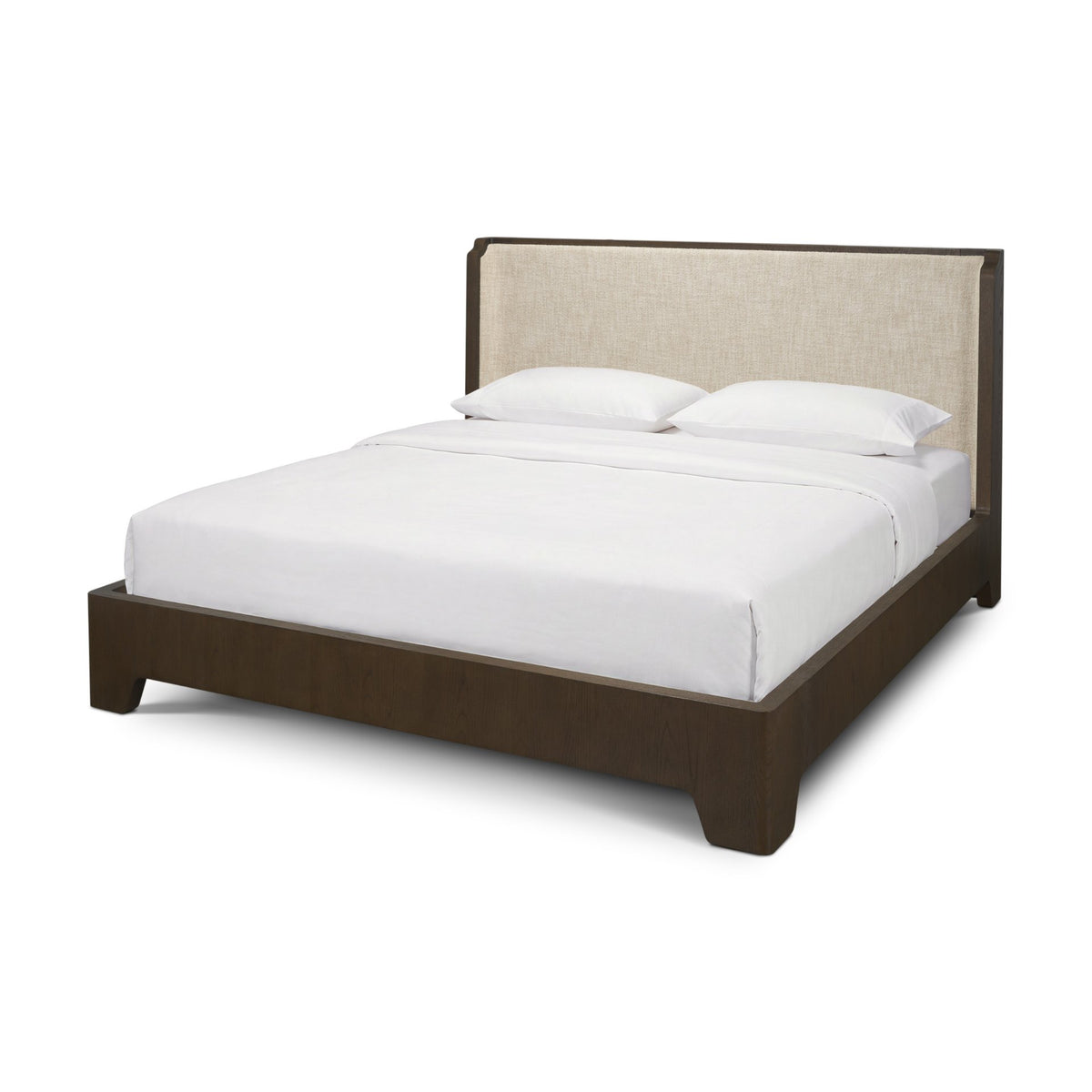 Holden Queen Upholstered Bedframe | Shelter Headboard | Oatmeal Performance Fabric from Mercana - Luna Furniture
