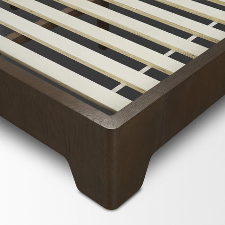 Holden Queen Upholstered Bedframe | Shelter Headboard | Oatmeal Performance Fabric from Mercana - Luna Furniture