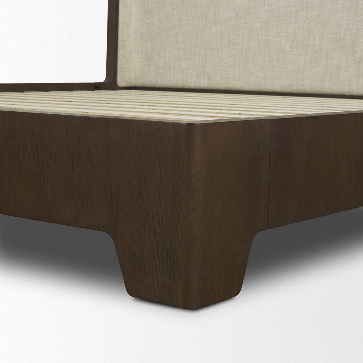 Holden Queen Upholstered Bedframe | Shelter Headboard | Oatmeal Performance Fabric from Mercana - Luna Furniture