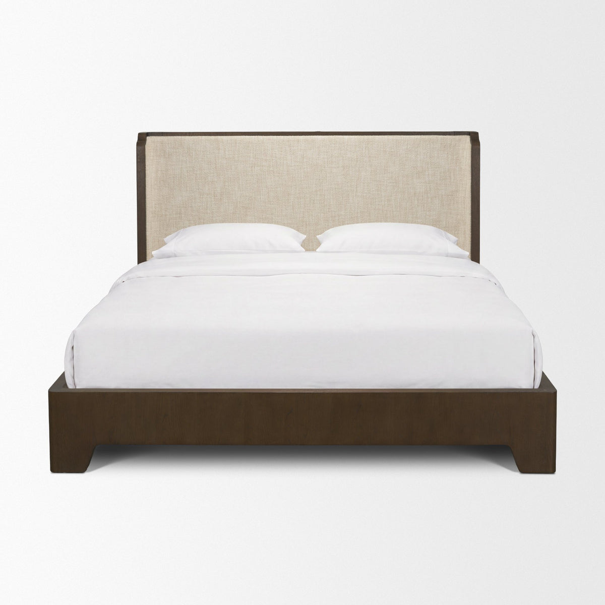 Holden Queen Upholstered Bedframe | Shelter Headboard | Oatmeal Performance Fabric from Mercana - Luna Furniture