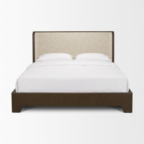Holden Queen Upholstered Bedframe | Shelter Headboard | Oatmeal Performance Fabric from Mercana - Luna Furniture