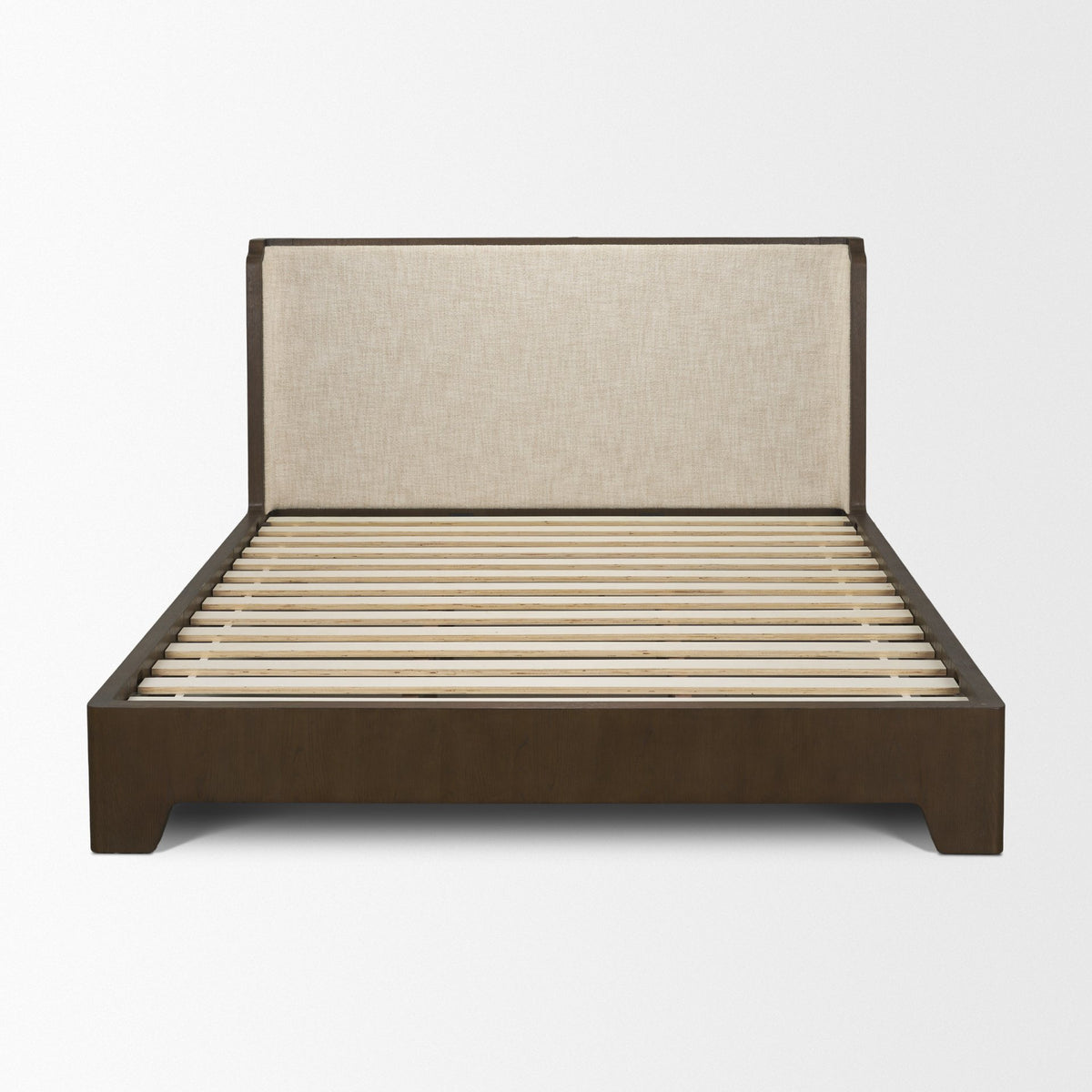 Holden Queen Upholstered Bedframe | Shelter Headboard | Oatmeal Performance Fabric from Mercana - Luna Furniture