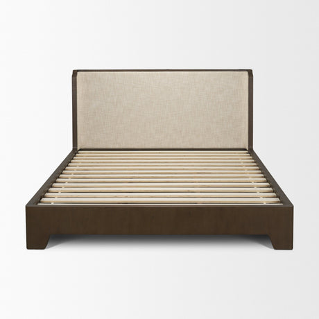 Holden Queen Upholstered Bedframe | Shelter Headboard | Oatmeal Performance Fabric from Mercana - Luna Furniture