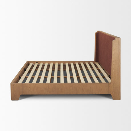Holden Queen Upholstered Bedframe | Shelter Headboard | Burgundy Performance Fabric from Mercana - Luna Furniture