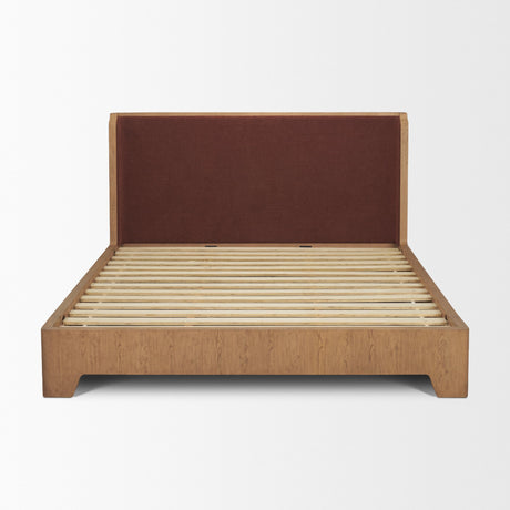 Holden Queen Upholstered Bedframe | Shelter Headboard | Burgundy Performance Fabric from Mercana - Luna Furniture
