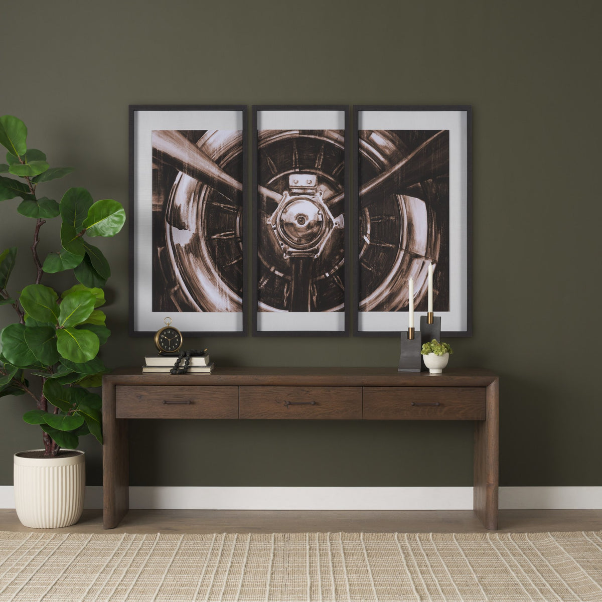 Vintage Propeller (Sepia) (Set of 3) by Ethan Harper Framed Artwork Matted under Glass from Mercana - Luna Furniture