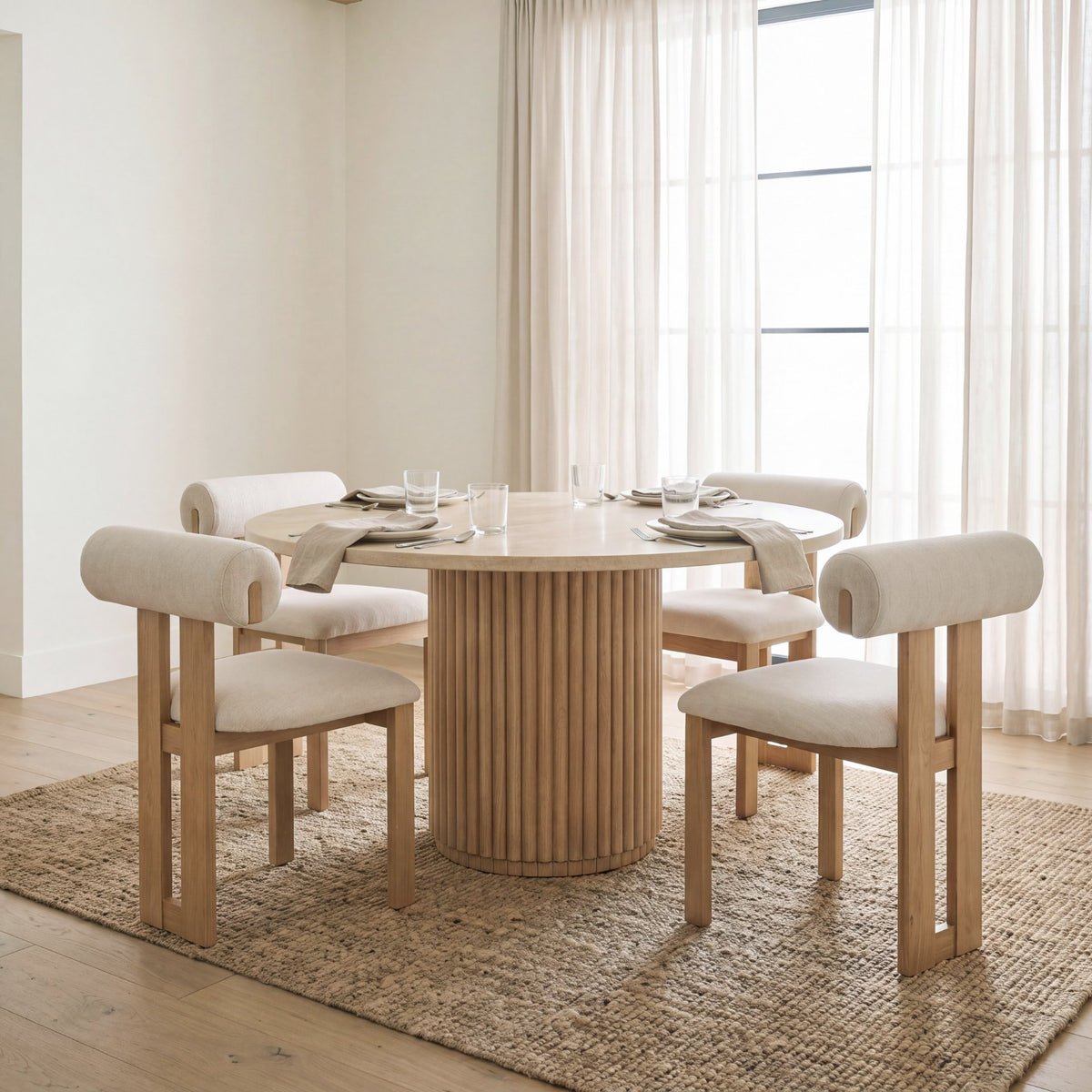 Tribeca Curve Open Back Cream Chenille Tripod Frame Dining Chair, Set of 2