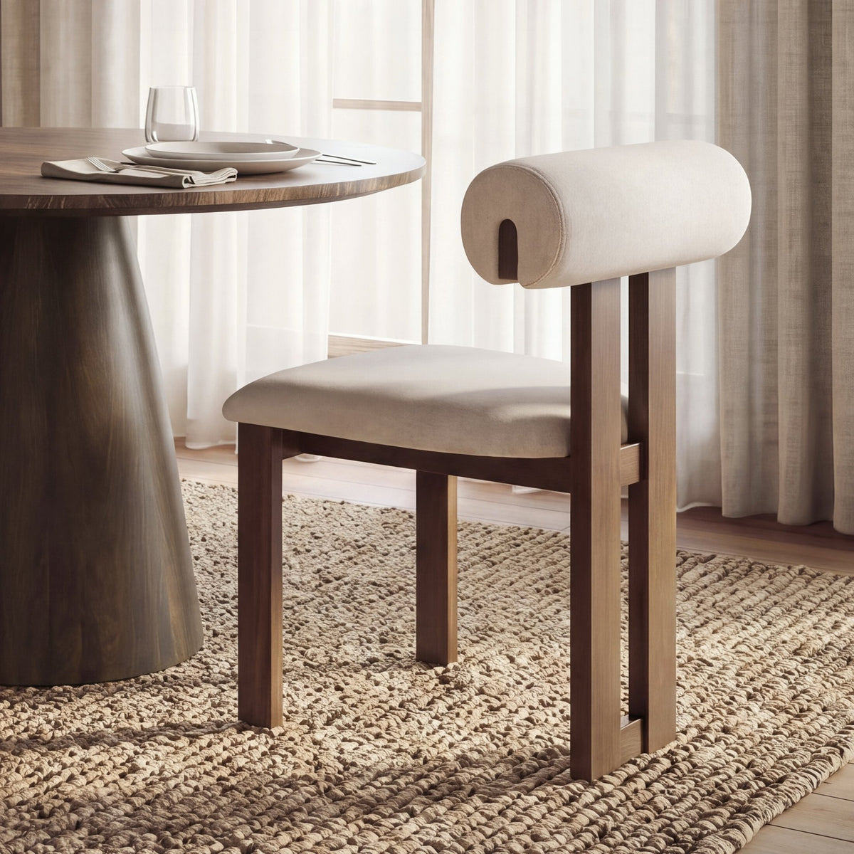 Tribeca Curve Open Back Cream and Dark Brown Tripod Frame Dining Chair from Mercana - Luna Furniture