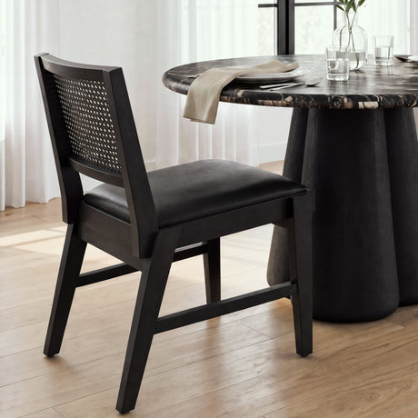 Reid Framed Black Cane Black Leather Dining Chair from Mercana - Luna Furniture
