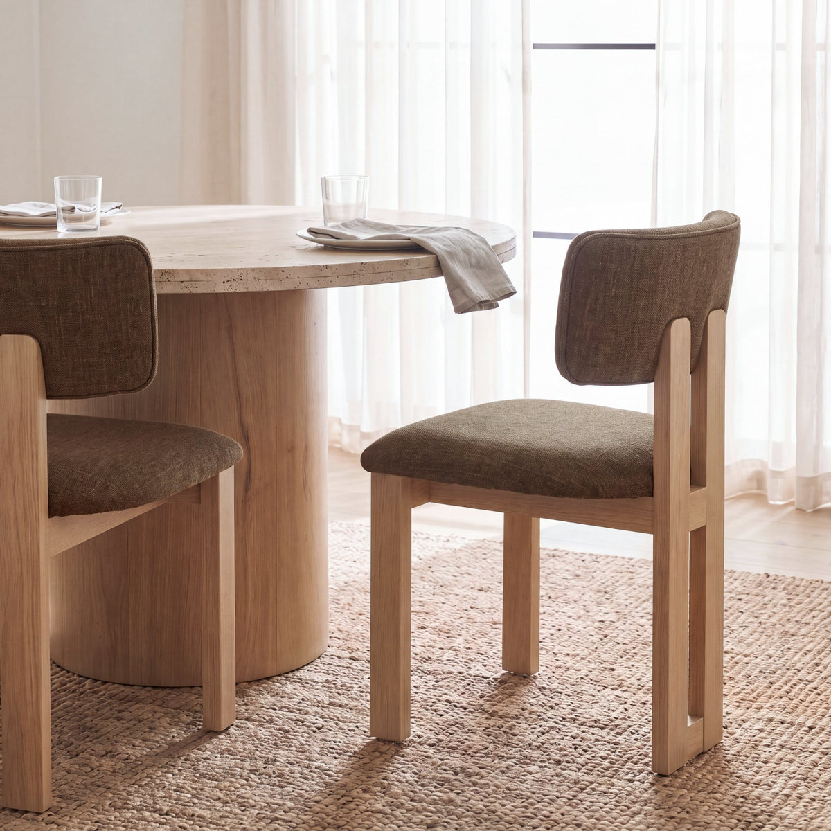 Soho Curved Open Back Brown Fabric w/ Light Brown Tripod Frame Dining Chair from Mercana - Luna Furniture