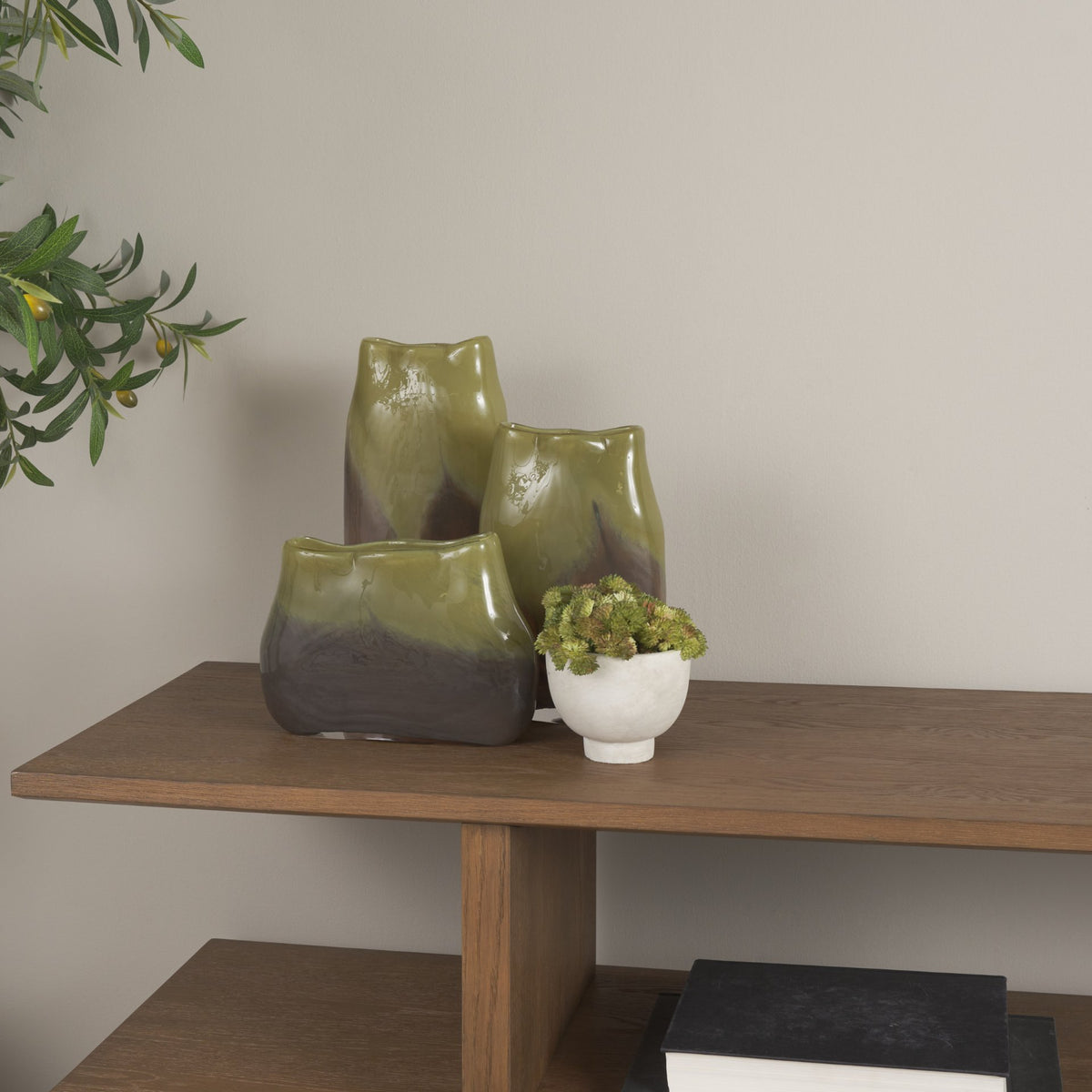 Tulano Medium Green and Brown Glass Vase from Mercana - Luna Furniture