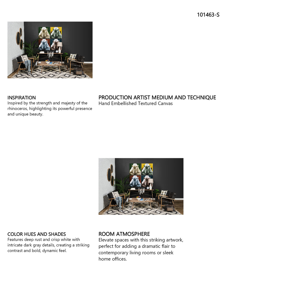 Rhino Burn Orange by Mercana Studio a Hand Embellished Textured Canvas from Mercana - Luna Furniture