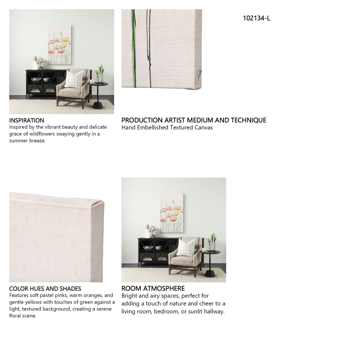 Meadow flowers by Mercana Studio a Hand Embellished Textured Canvas from Mercana - Luna Furniture