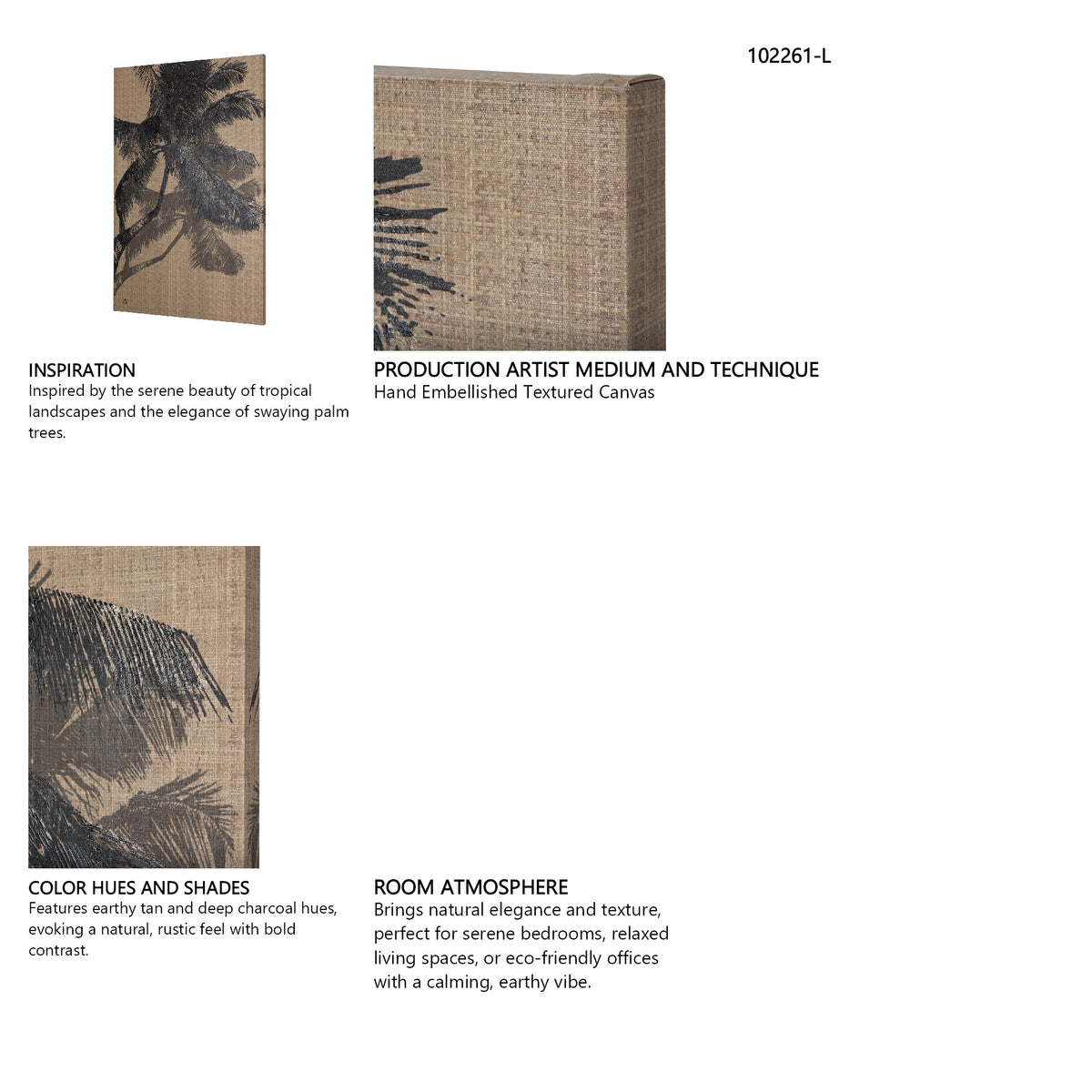 Palm Shadow II by Mercana Studio a Hand Embellished Textured Canvas from Mercana - Luna Furniture