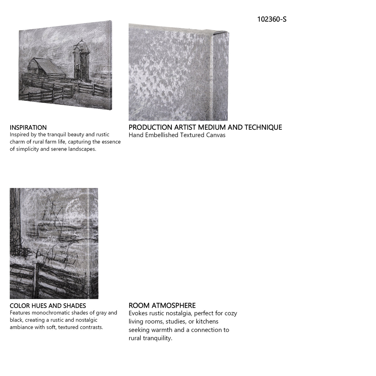 Farm view sketch II by Mercana Studio a Hand Embellished Textured Canvas from Mercana - Luna Furniture