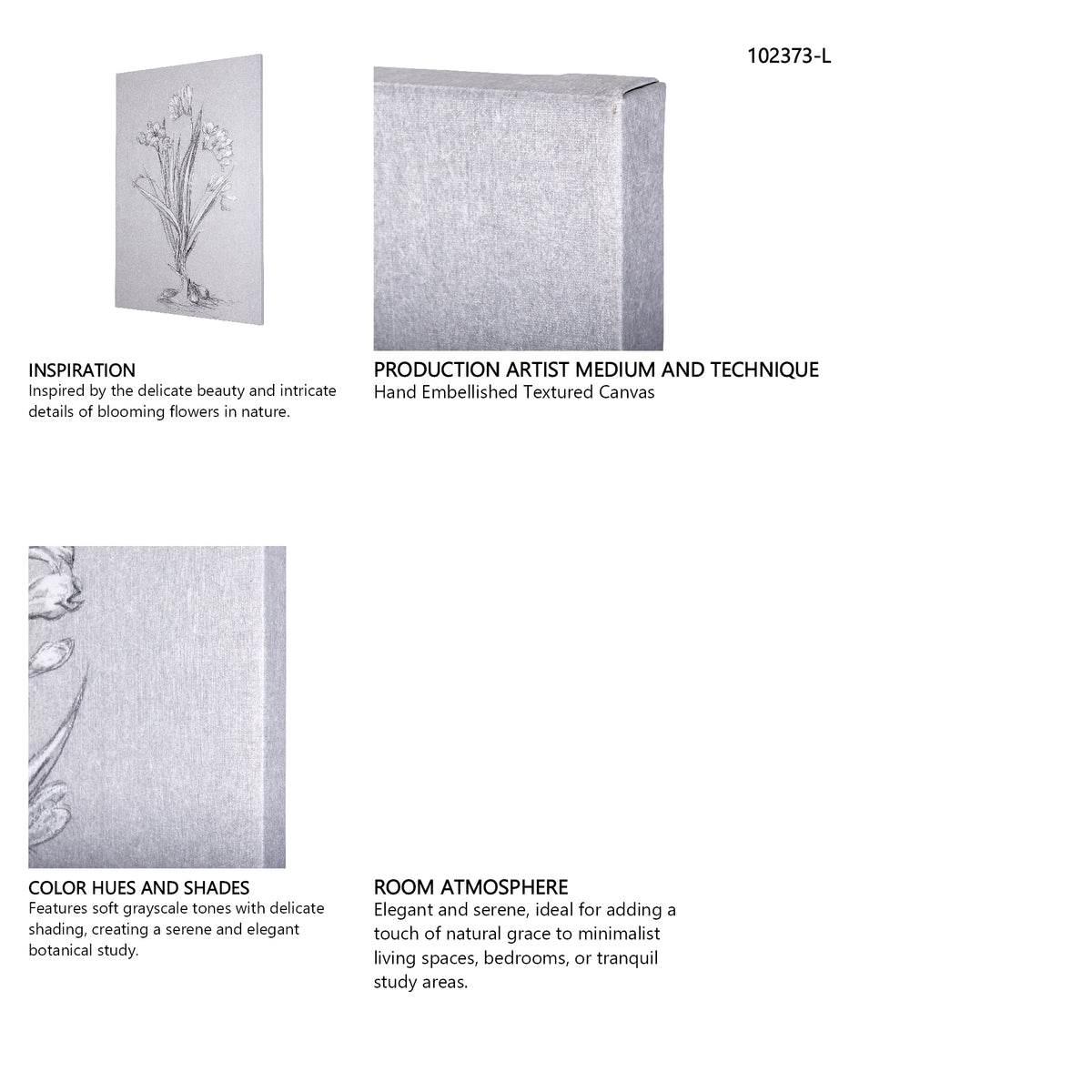 Botanical sketches III (Grey) by Mercana Studio a Hand Embellished Textured Canvas from Mercana - Luna Furniture