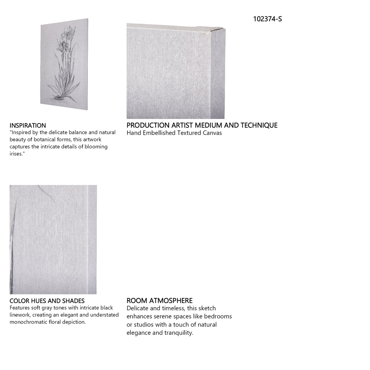 Botanical sketches IV (Grey) by Mercana Studio a Hand Embellished Textured Canvas from Mercana - Luna Furniture