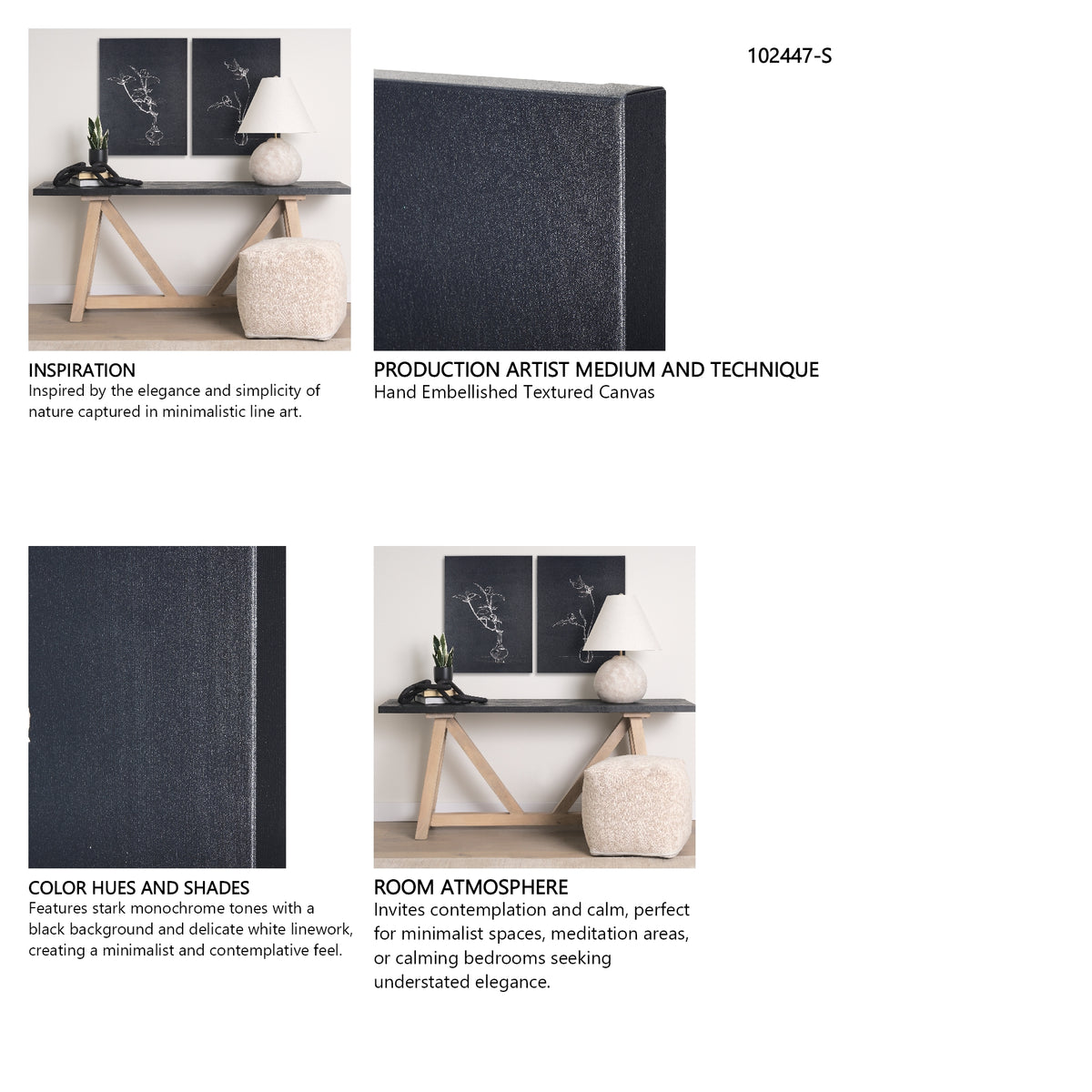 Ikebana Dark I by Mercana Studio a Hand Embellished Textured Canvas from Mercana - Luna Furniture