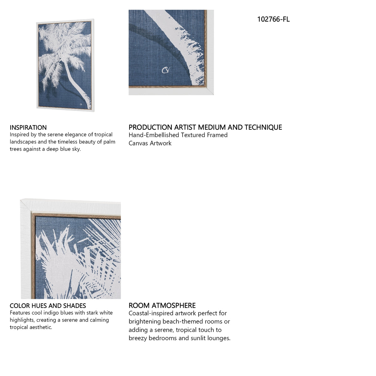 Palm Shadow I (Blue) by Mercana Studio Hand-Embellished Textured Framed Canvas Artwork from Mercana - Luna Furniture