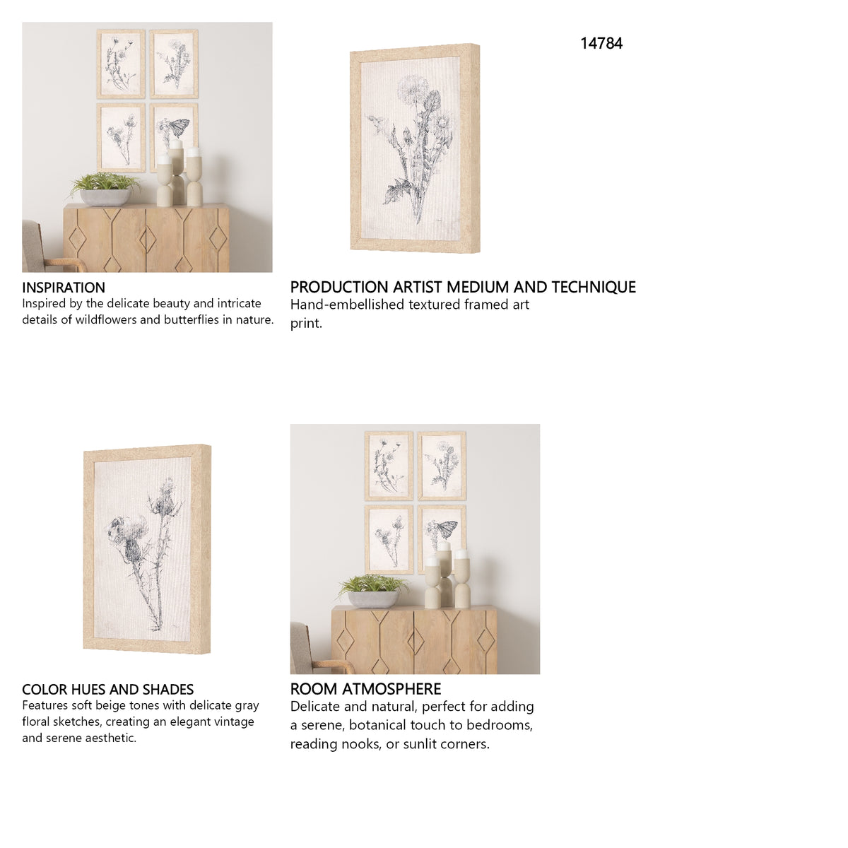 Chamomile Drawing I by Mercana Studio a Hand Embellished Textured Framed Art Print from Mercana - Luna Furniture