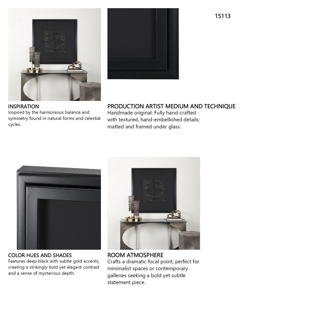 Equal Quadrants Black by Studio M a handmade Original Framed 3D Textured Artwork under Glass from Mercana - Luna Furniture