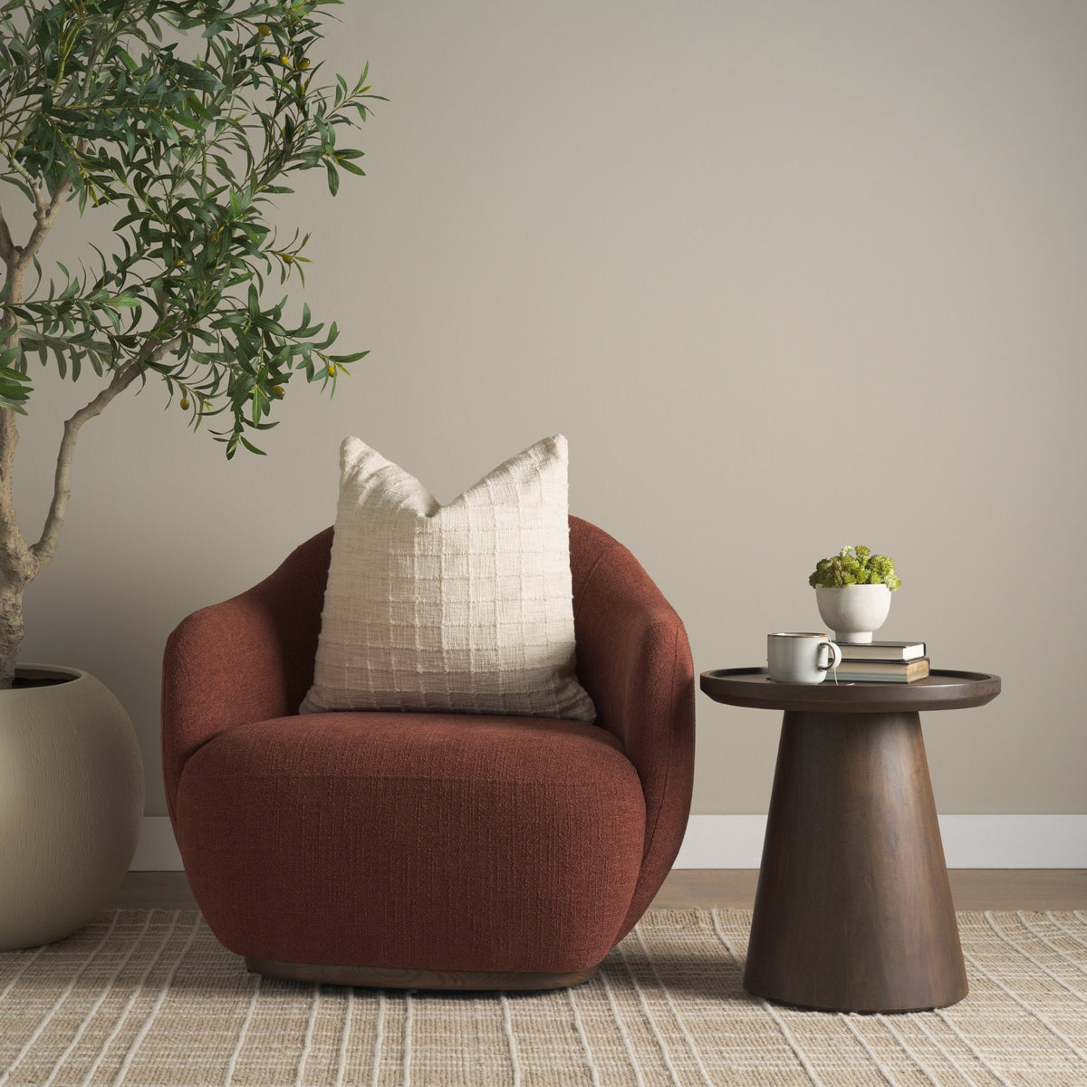 Hudson Burgundy Fabric Upholstered Swivel Chair from Mercana - Luna Furniture