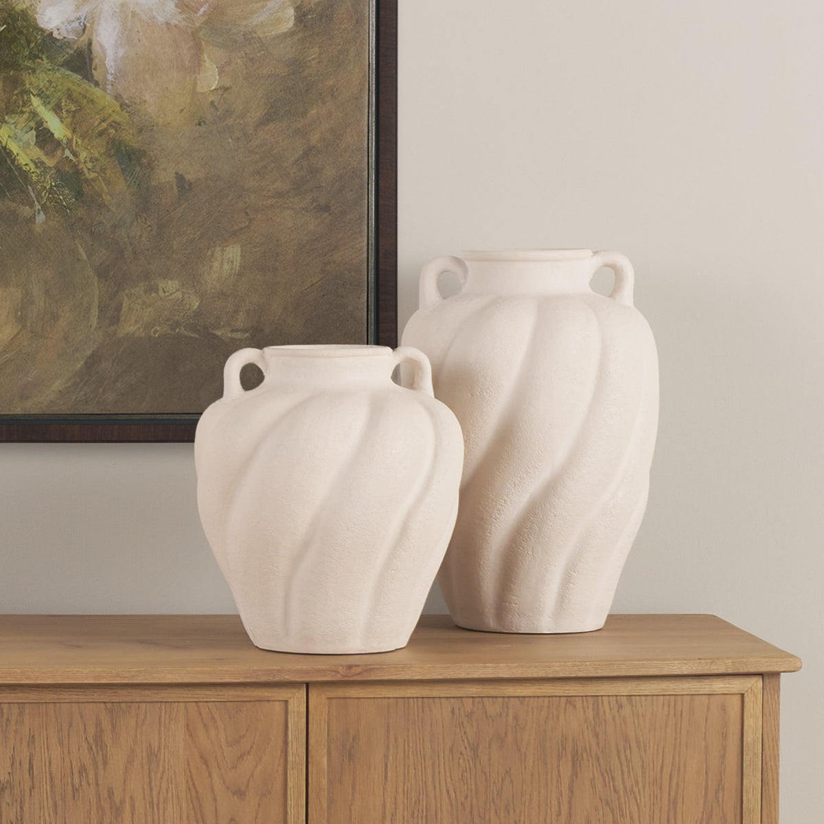 Syros Twisted Small Cream Ceramic Urn Vase