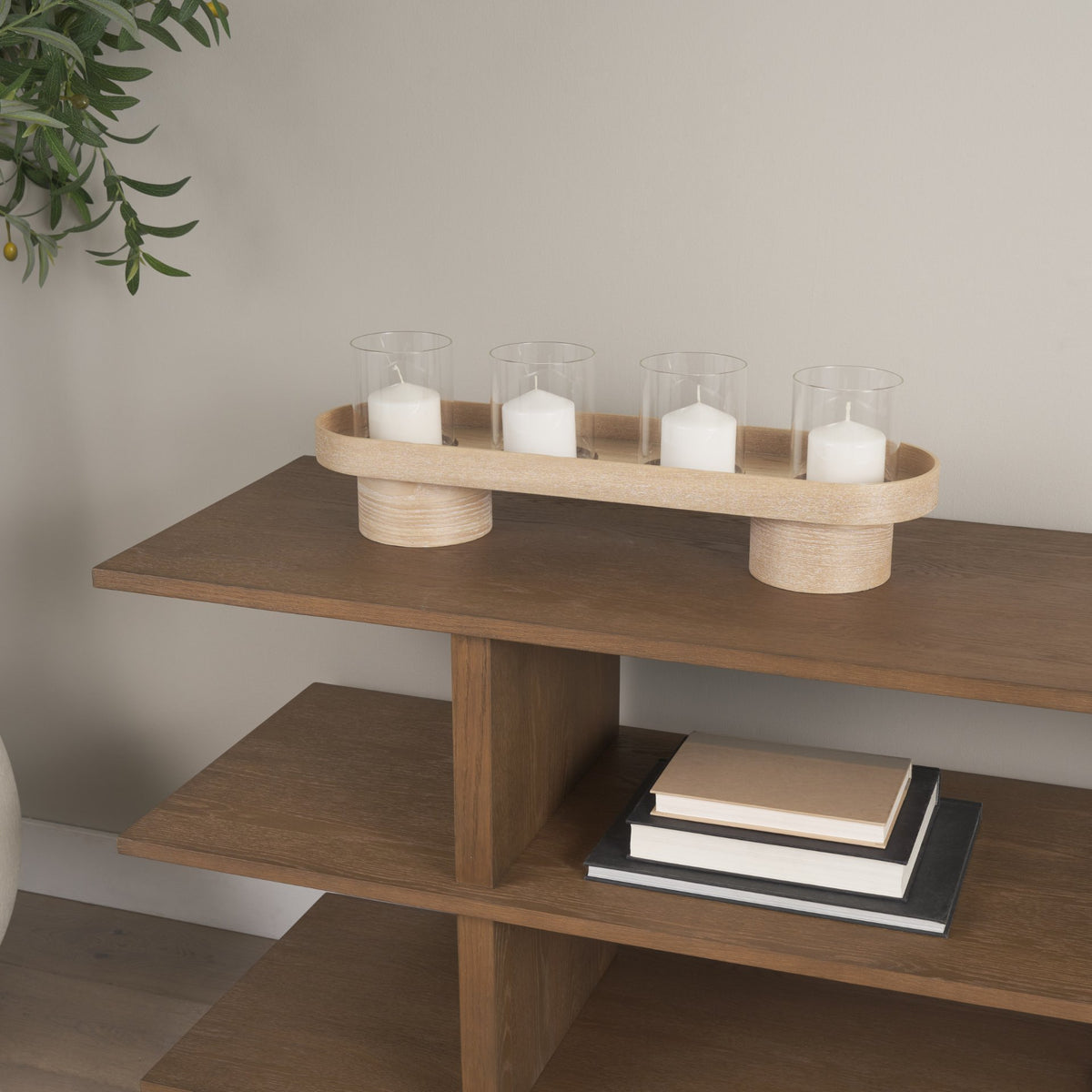 Plinth Walnut Wood w/ Glass Candle Holder