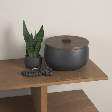 Voss Black Metal w/ Dark Wood Lid Canister from Mercana - Luna Furniture