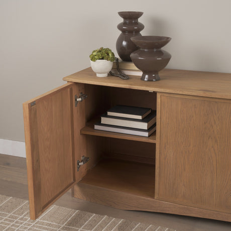 Carrington 82" 4 Door Closed Sideboard | Brown Oak Wood w/ Brass Hardware from Mercana - Luna Furniture